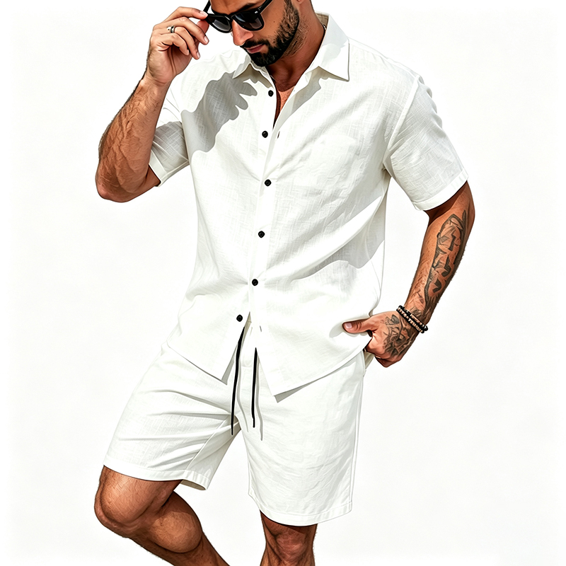 Men Linen Two Piece Outfit Sho - огляд і ціна Linen Shirt Breathable