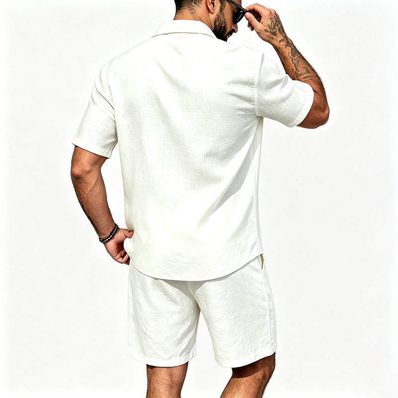 Men Linen Two Piece Outfit Sho - огляд і ціна Linen Shirt Breathable