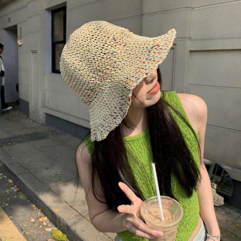 Women Handwoven Rainbow Straw  - огляд і ціна Bucket Hat Straw