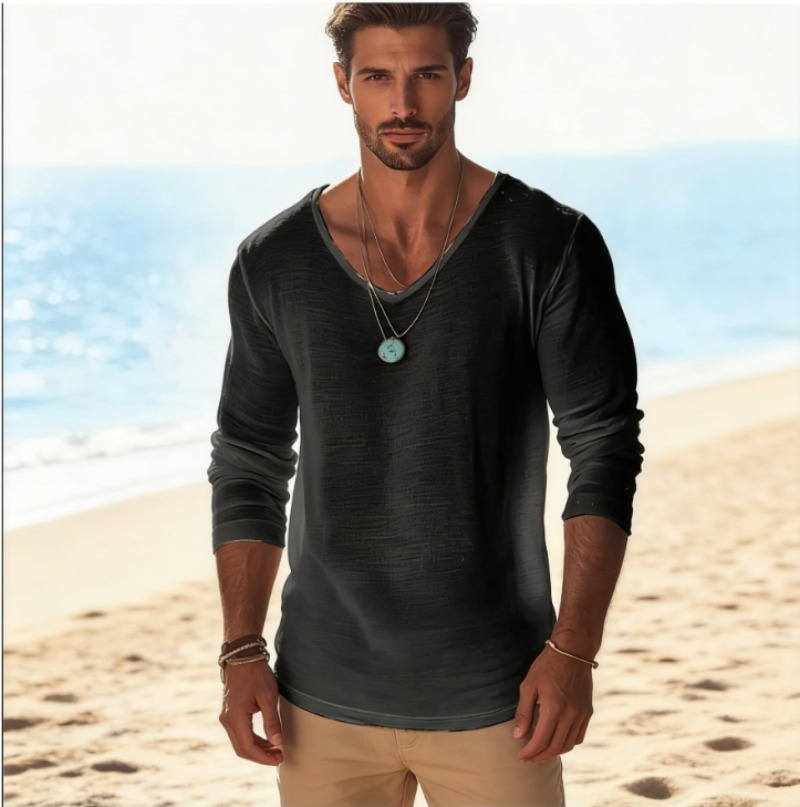 Men's Casual V-Neck Linen Blen - огляд і ціна Linen Shirt Breathable