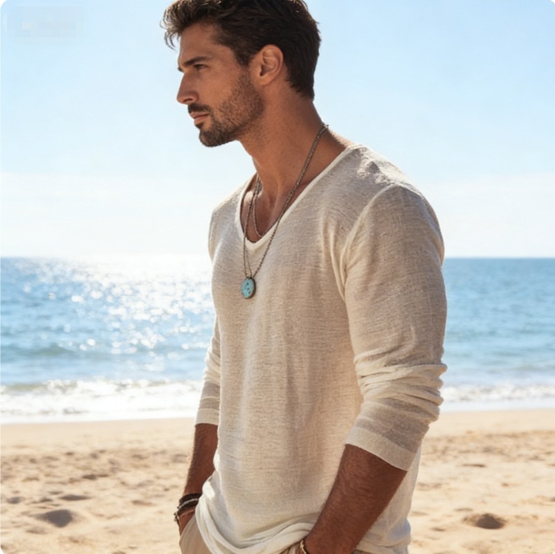 Men's Casual V-Neck Linen Blen - огляд і ціна Linen Shirt Breathable