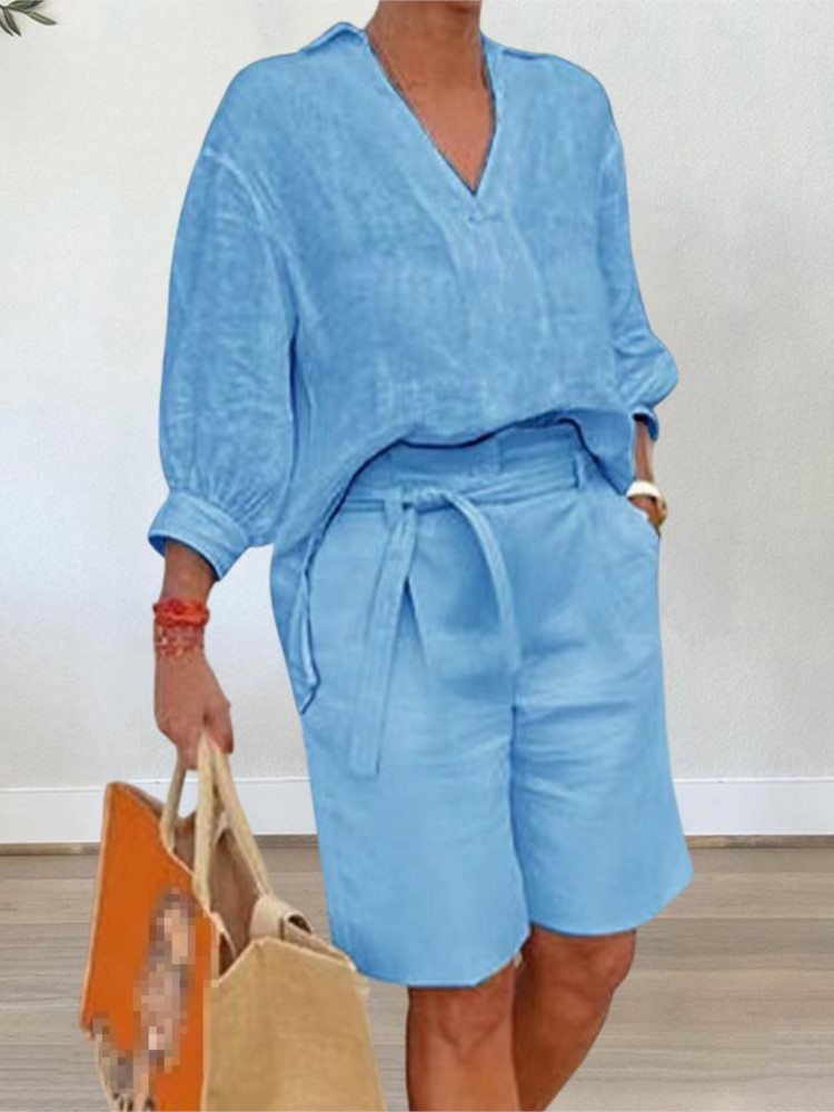 Women Suits Elegant Style Two  - огляд і ціна Linen Shirt Breathable