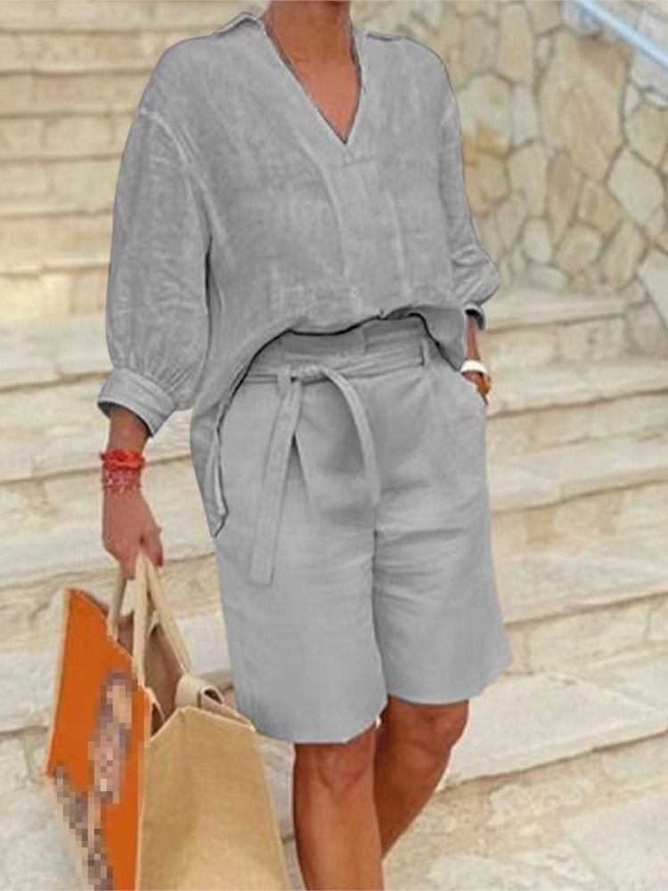 Women Suits Elegant Style Two  - огляд і ціна Linen Shirt Breathable