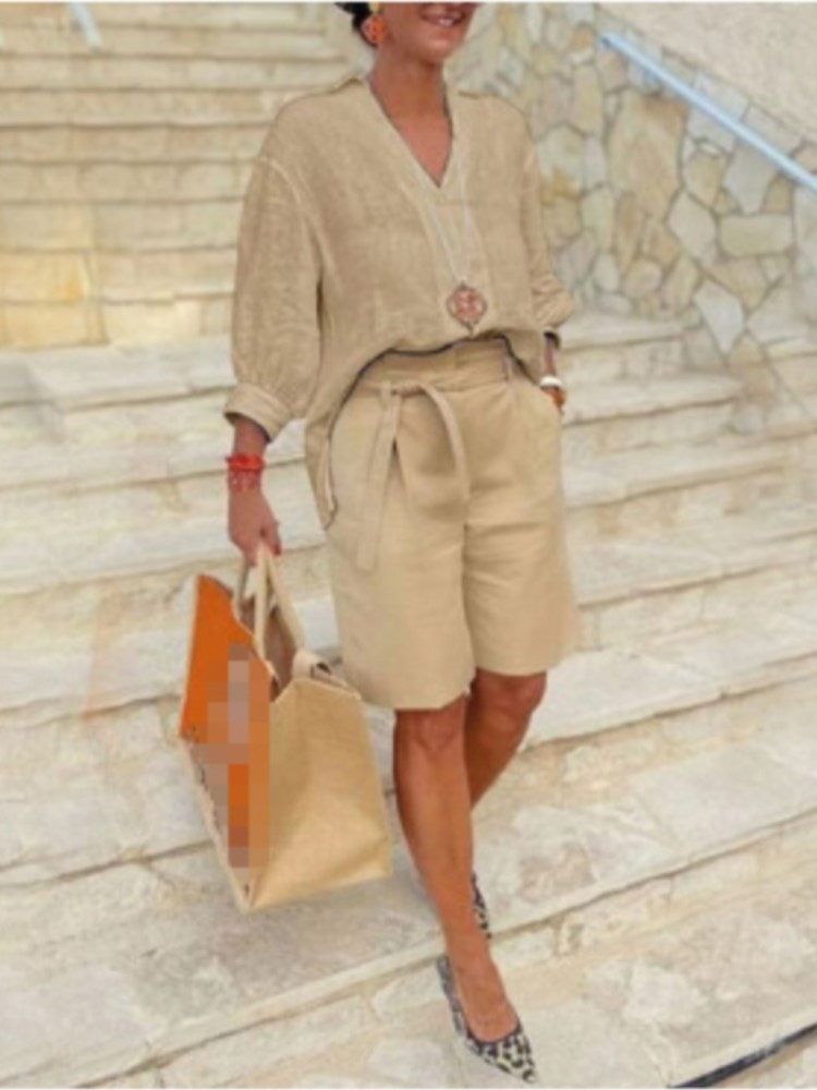Women Suits Elegant Style Two  - огляд і ціна Linen Shirt Breathable