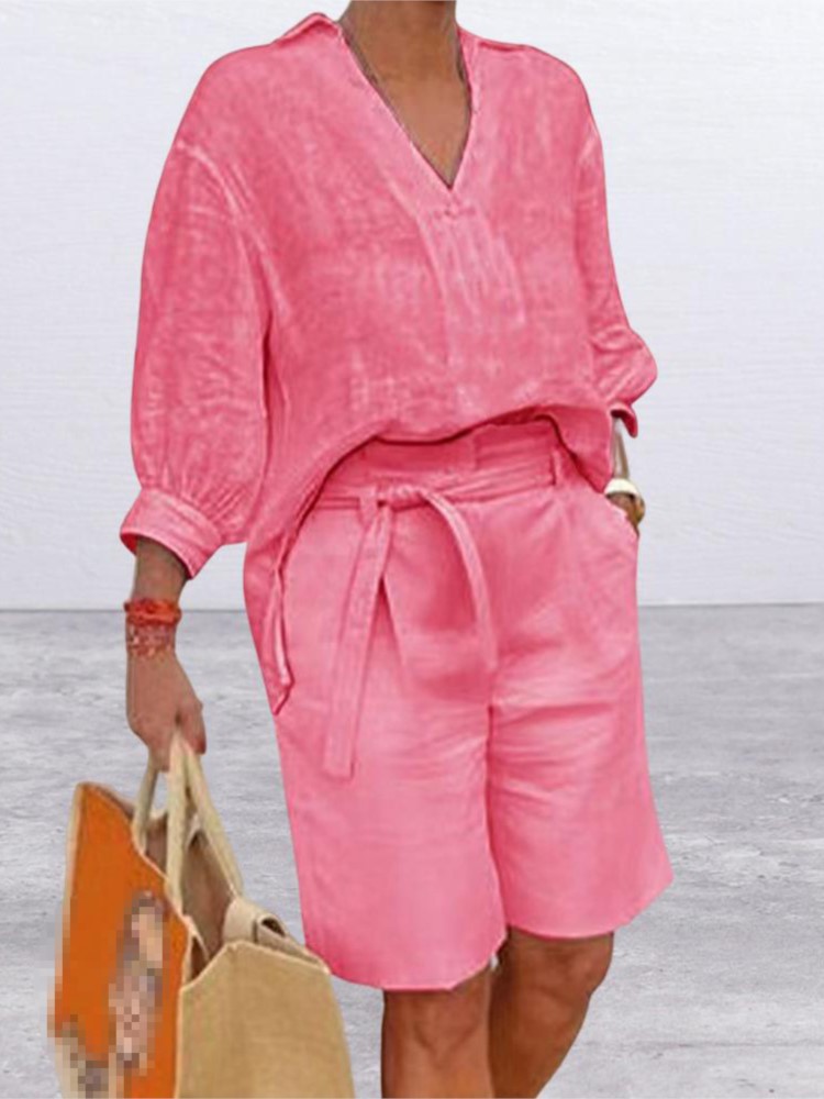 Women Suits Elegant Style Two  - огляд і ціна Linen Shirt Breathable