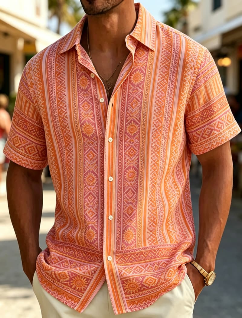 Men's Short Sleeve Shirt Lapel - огляд і ціна Resort Shirt Floral